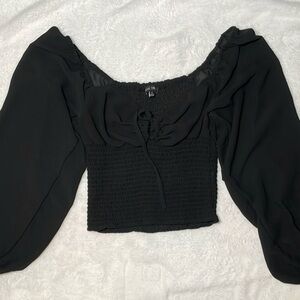 Love Tree Black Smocked Blouse